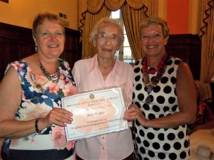 Jean, Rose and Hazel with certificate