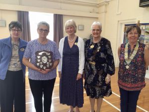 Membership Trophy presented to JP Margaret and VP's Kath and Hazel by District Membership Officer and District Chairman